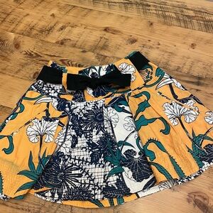 Gold and Blue Mini Skater Skirt with Tie Front